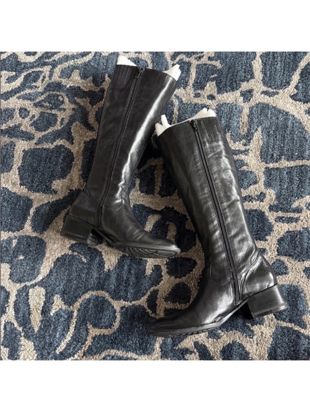 Born Knowl Black Leather Tall Knee High Riding Boots Sz 6 Side Zipper Closure - Picture 9 of 12